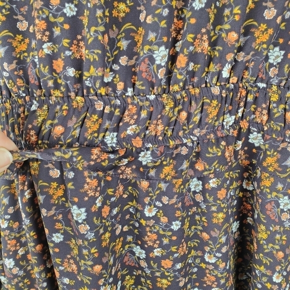 CURRENT Air Medium Ditzy Floral Ruffled Peasant Faux Wrap Dress Long Sleeves - Picture 6 of 16